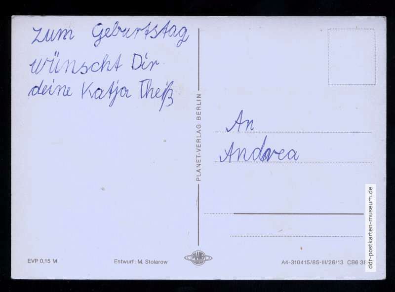 Unzustellbare Geburtstagskarte mit etwas Text, leider die Adresse und Briefmarke vergessen... - 1985