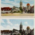Änderung bei Wolkenklischee, Beschriftung und Farbtöne der Bauten - oben 1951 /unten 1954