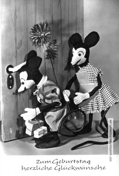 Glückwunschkarte 2121 mit Micky-Mäusen für Puppentrickfilm - 1971