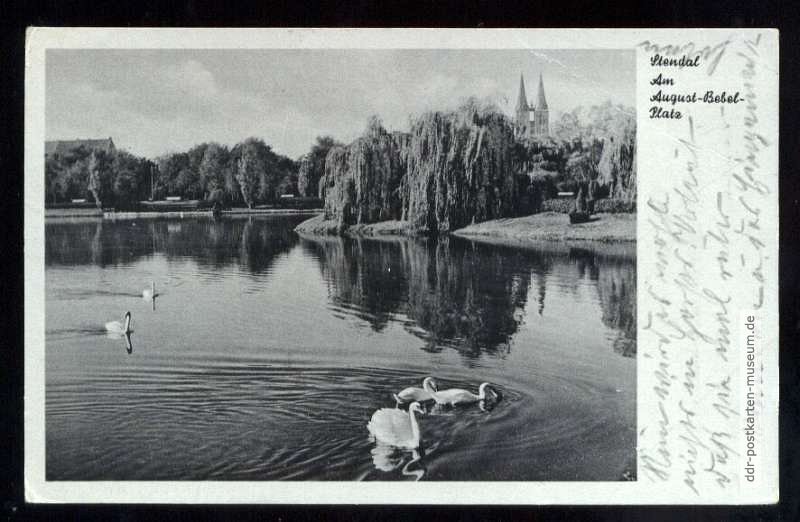 Irrtümlich erfolgte falsche Beschriftung des "August-Bebel-Parks" als "August-Bebel-Platz" - 1953