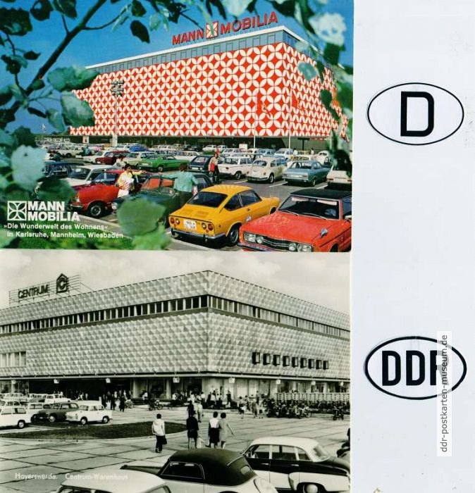 Warenhaus vom Möbel-Mobilia in Karlsruhe und CENTRUM-Warenhaus in Hoyerswerda - 1972 / 1969