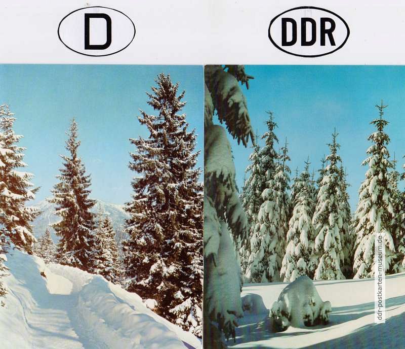 Winterwald auf Weihnachtsgrußkarten West und Ost - 1980 / 1990