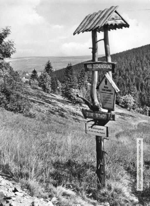 Wegweiser im Naturschutzgebiet Zechengrund bei Oberwiesenthal - 1979