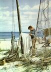 Flickarbeiten am Strand der Insel Usedom - 1965