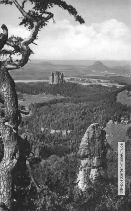 Blick vom Carolafels zum Falkenstein im Schrammsteingebiet - 1955 / 1960