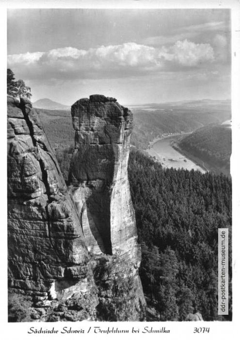 Sandsteinfelsen "Teufelsturm" bei Schmilka - 1988