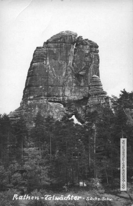 Sandsteinfelsen "Talwächter" bei Rathen - 1956