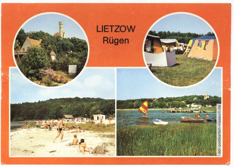 Blick zum Schloß, Zeltplatz, Strand, Bodden - 1986