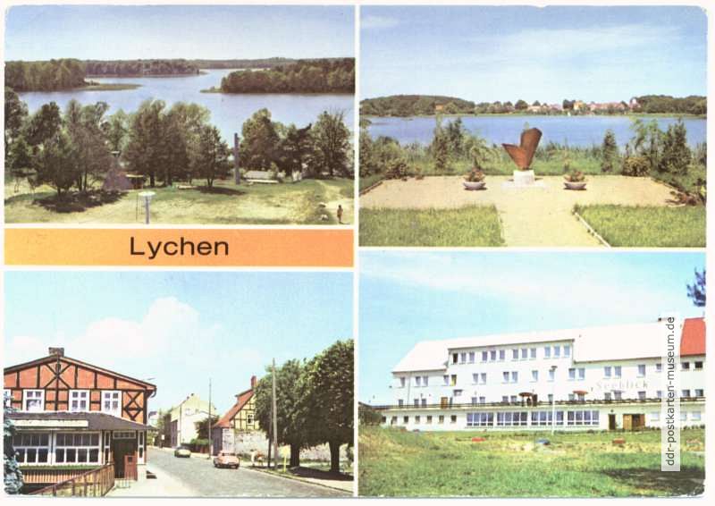 Großer Lychensee, VVN-Denkmal am Nesselpfuhlsee, Cafe "Alte Mühle", Ferienheim "Seeblick" - 1978