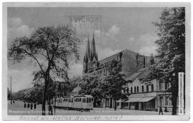 Halberstädter Straße mit Ambrosiuskirche - 1956