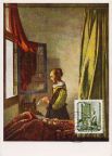 Maximumkarte mit Gemälde "Brieflesendes Mädchen" von Jan Vermeer - 1954