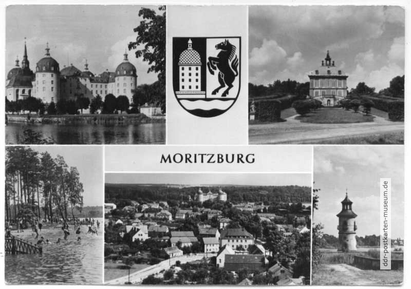 Schloß Moritzburg, Fasanenschlößchen, Freibad, Gesamtansicht, Leuchtturm - 1967