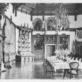 Feudalmuseum im Schloß Wernigerode, Großer Prunksaal 19. Jahrhundert mit Silbertafel - 1951
