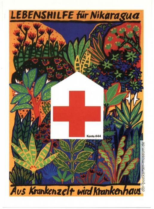 Plakat "Lebenshilfe für Nicaragua - Aus Krankenzelt wird Krankenhaus" - 1988
