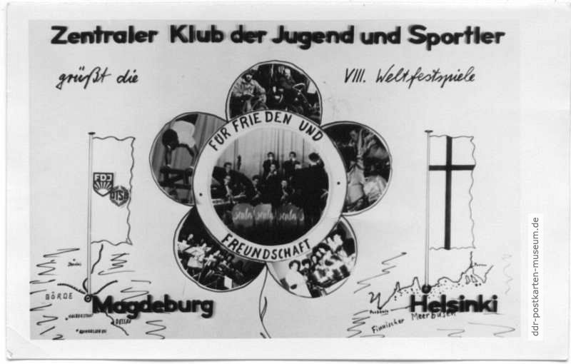 Zentraler Klub der Jugend und Sportler grüßt die Weltfestspiele von Helsinki - 1962