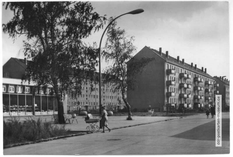 Neubauten und Kaufhalle an der Erich-Weinert-Straße - 1969
