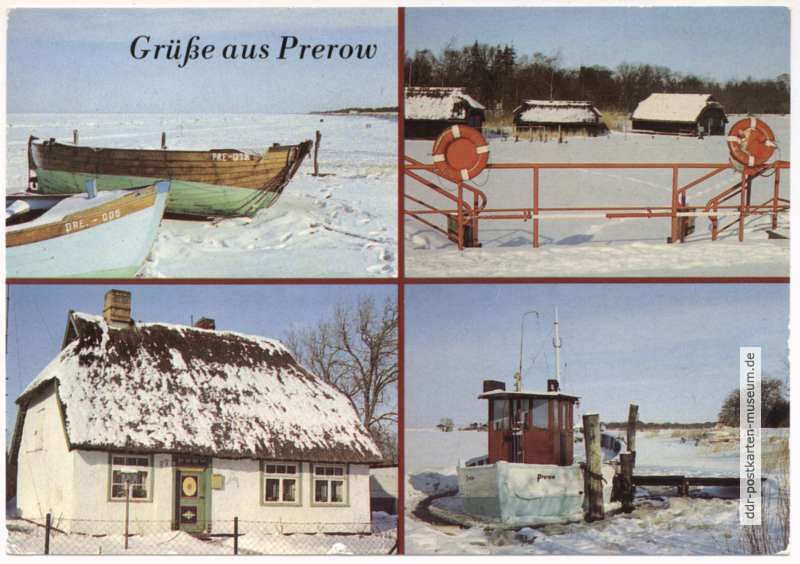 Strand im Winter, Anlegestelle, Fischerkate Lange Straße 37, Fischkutter - 1987