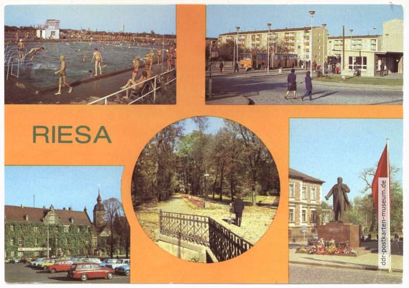 Schwimmbad, Riesa-Weida, Rathaus, Stadtpark, Lenin-Denkmal - 1981