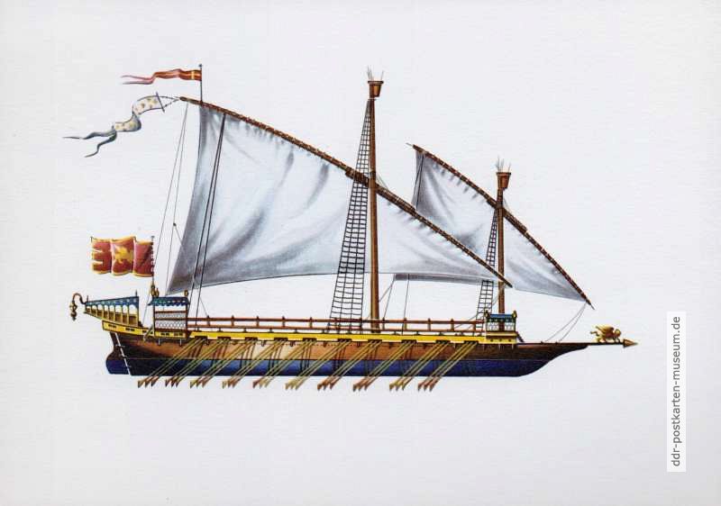 Mittelmeer-Galeere (16. Jahrhundert) der Republiken Genua und Venedig aus Kartenserie "Historische Schiffe I" - 1977/1983