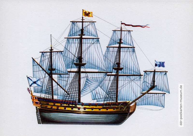 Russisches Linienschiff "Ingermanland" von 1715 aus Kartenserie "Historische Schiffe II" - 1977/1983