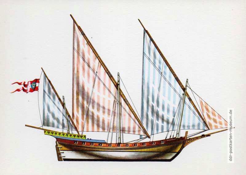Schebecke (Seeräuberschiff) des 18. Jahrhunderts aus Kartenserie "Historische Schiffe III" - 1977 / 1983