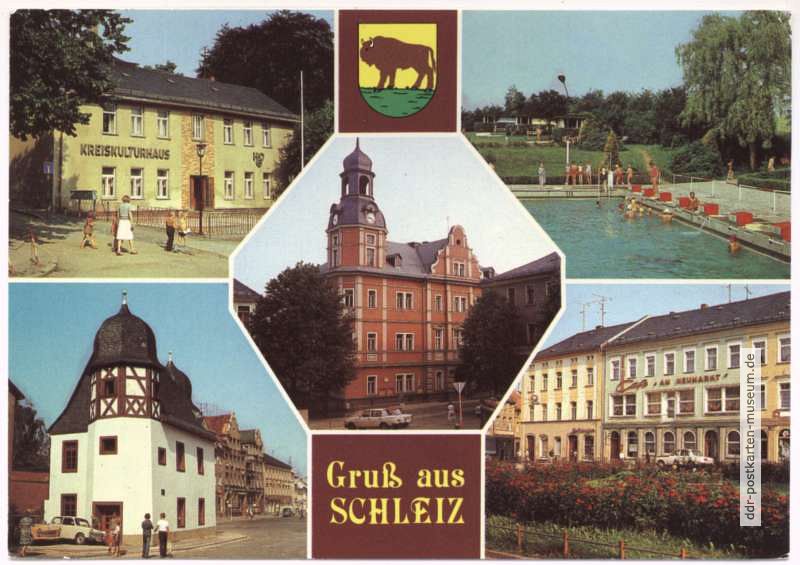 Kreiskulturhaus, Schwimmbad, Rathaus, Historische Münze, Cafe am Neumarkt - 1985
