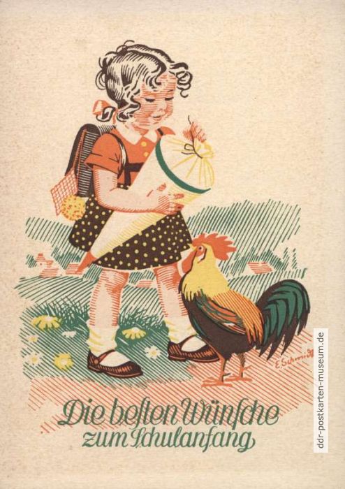 Postkarte zum Schulanfang von 1950 - Verlag Arthur Müller, Erdmannsdorf