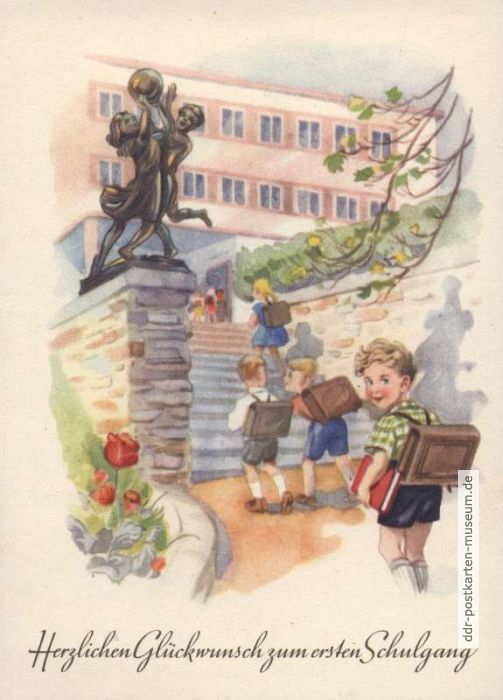 Glückwunschkarte zum ersten Schulgang von 1951 - Verlag Rudolf Lederbogen