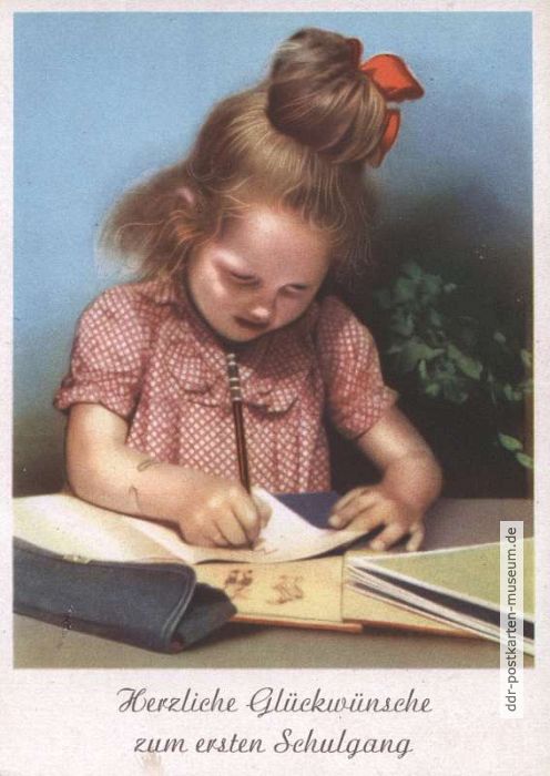 Glückwunschkarte zum ersten Schulgang von 1953 - Kunstverlag Brück & Sohn
