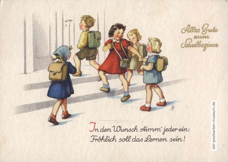 Postkarte zum Schulbeginn von 1955 - Verlag Erhard Neubert