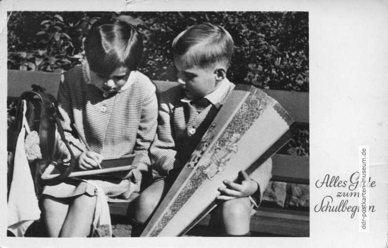 Postkarte zum Schulbeginn von 1956 - Verlag Erhard Neubert