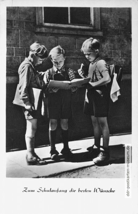 Postkarte zum Schulanfang von 1956 - VEB Volkskunstverlag