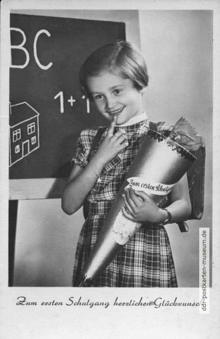 Glückwunschkarte zum ersten Schulgang von 1956 - Auslese-Bild-Verlag