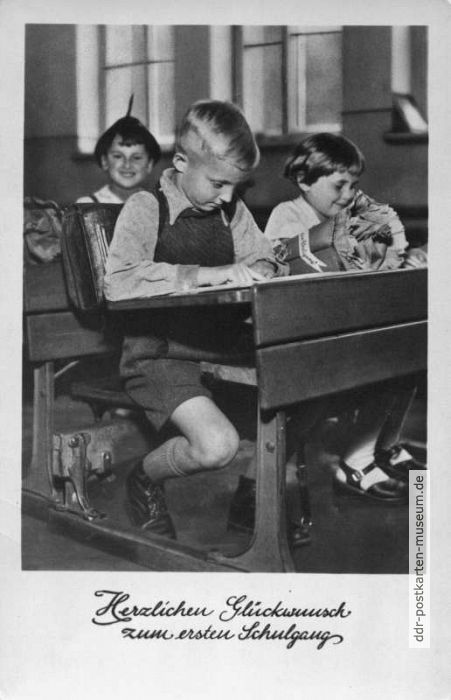 Glückwunschkarte zum ersten Schulgang  von 1956 - Kunstverlag Brück & Sohn