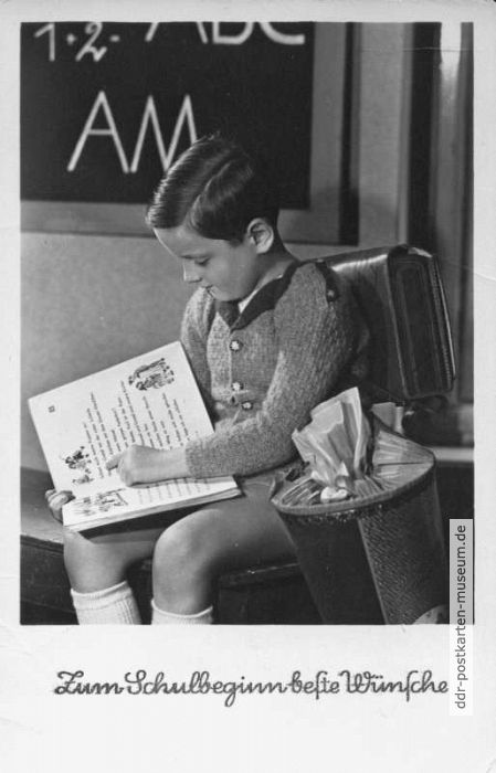 Postkarte zum Schulbeginn von 1957 - Verlag Erhard Neubert