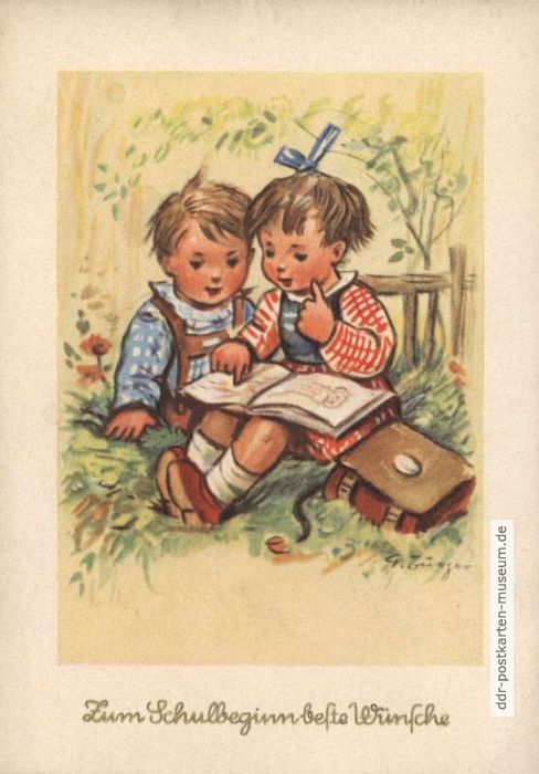 Postkarte zum Schulbeginn von 1960 - Verlag Erhard Neubert