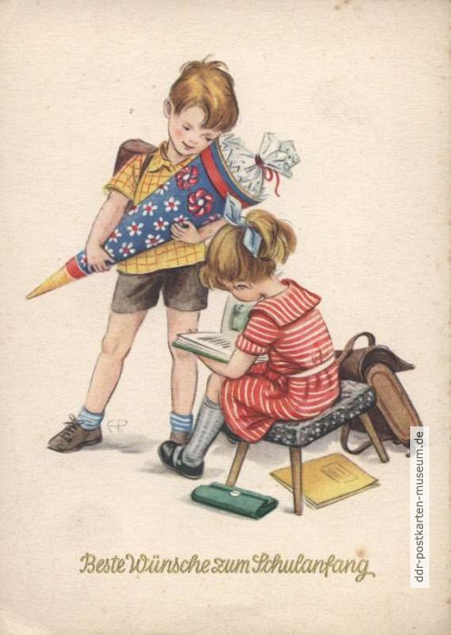 Postkarte zum Schulanfang von 1961 - Planet-Verlag