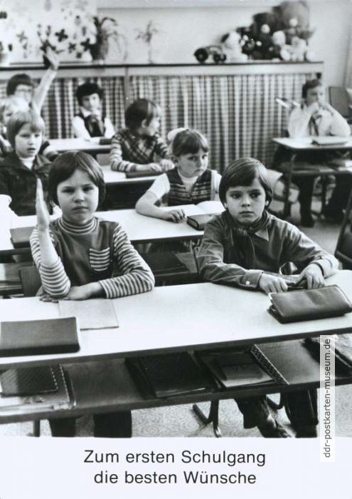 Postkarte zum ersten Schulgang von 1980 - Planet-Verlag