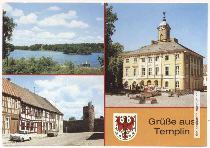 Templiner See, Rühlstraße mit Mauerturm, Rathaus - 1989