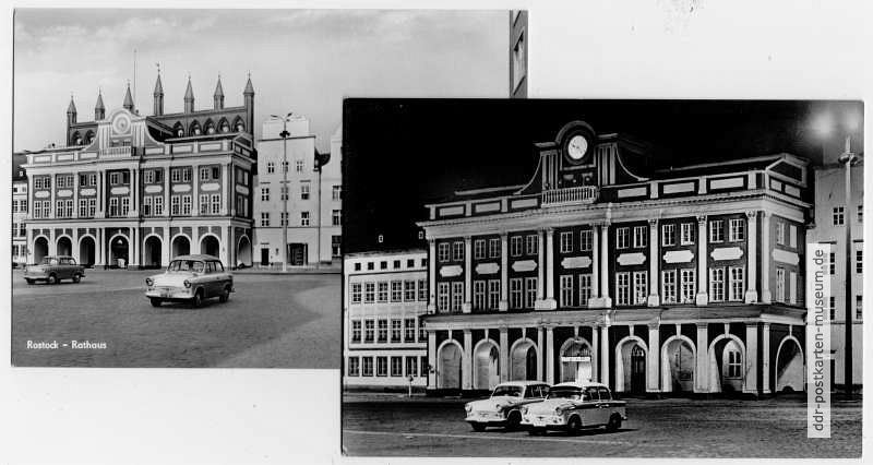 Trabis auf dem Platz vor dem Rostocker Rathaus - 1965