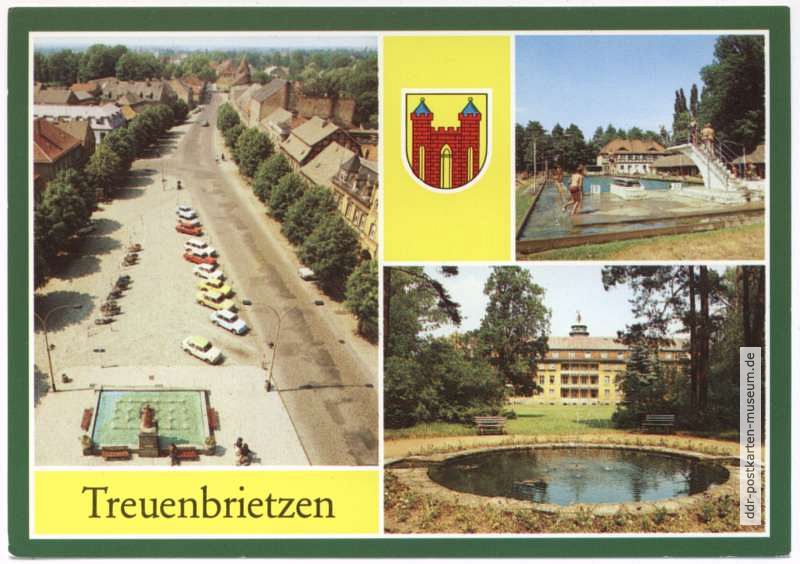 Blick vom Rathausturm, Freibad, Kreiskrankenhaus - 1990