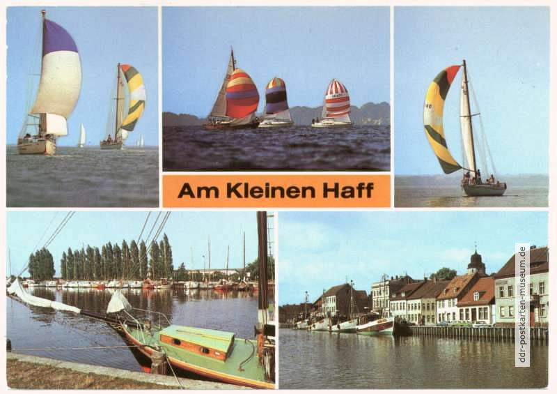 Segelboote auf dem Kleinen Haff, Seglerhafen Mönkebude, Hafen - 1986
