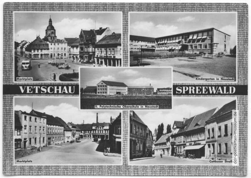 Marktplatz, Kindergarten und Oberschule in Neustadt, Cottbuser Straße - 1967