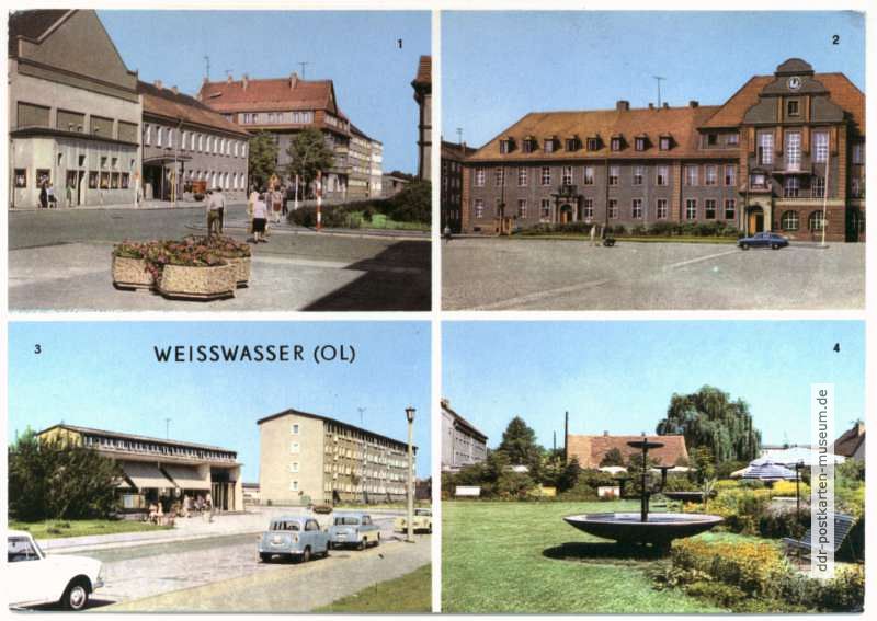 Muskauer Straße, Rathaus, Kaufhalle, Parkanlage - 1972