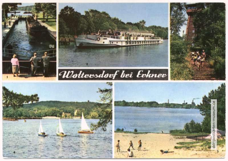 Schleuse, Luxusschiff der Weißen Flotte, Aussichtsturm, Flakensee, Badestelle am Zeltplatz - 1966